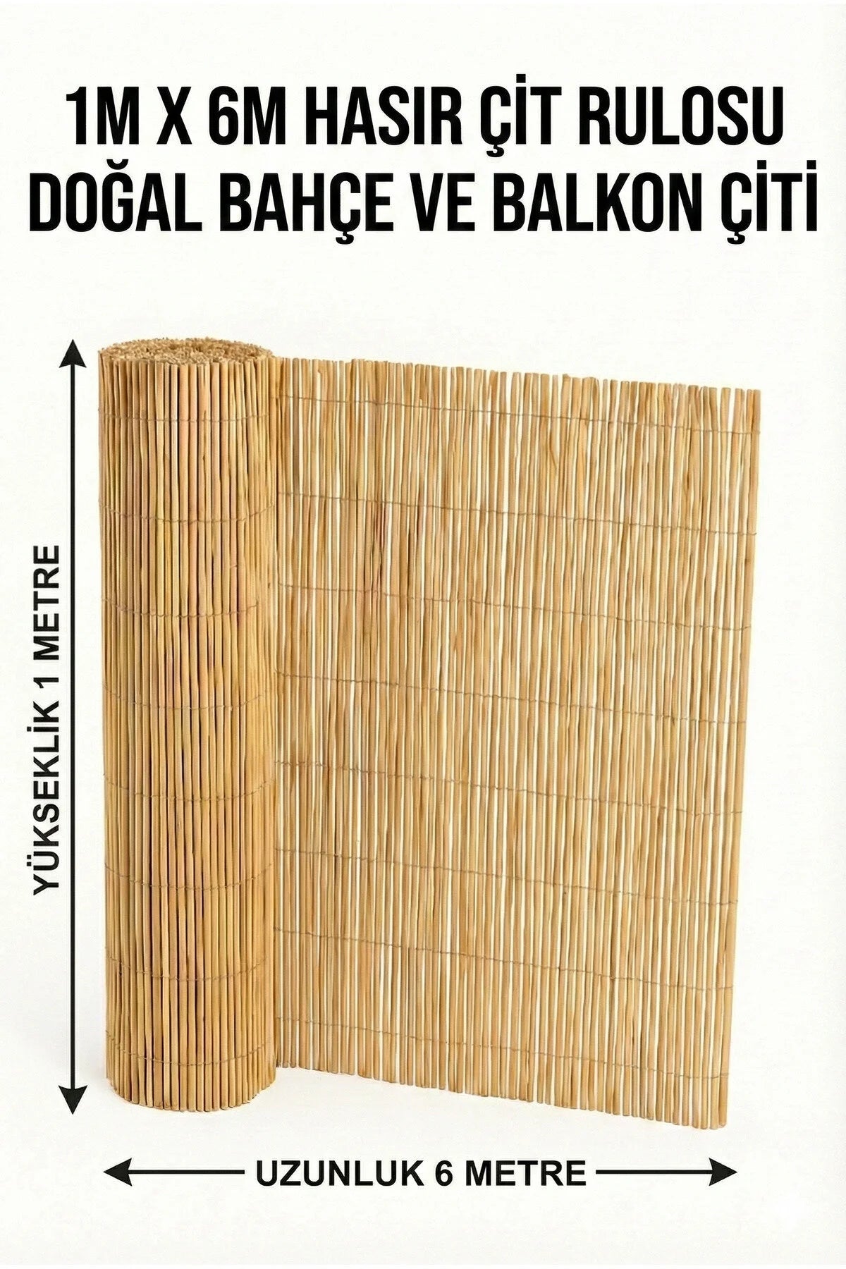Hasır Çit 1x6 Metre Doğal Bambu Kamış Hasır Çit - Bahçe Balkon Gölgelik 100cm x 600cm
